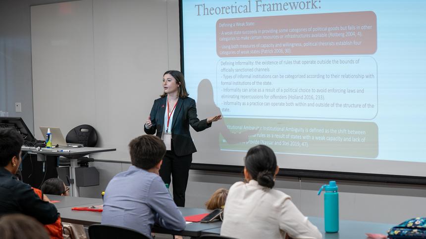 students presenting research