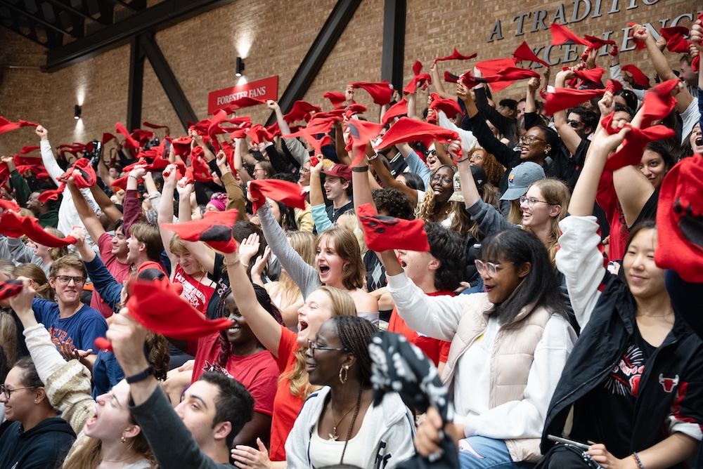students at homecoming pep rally