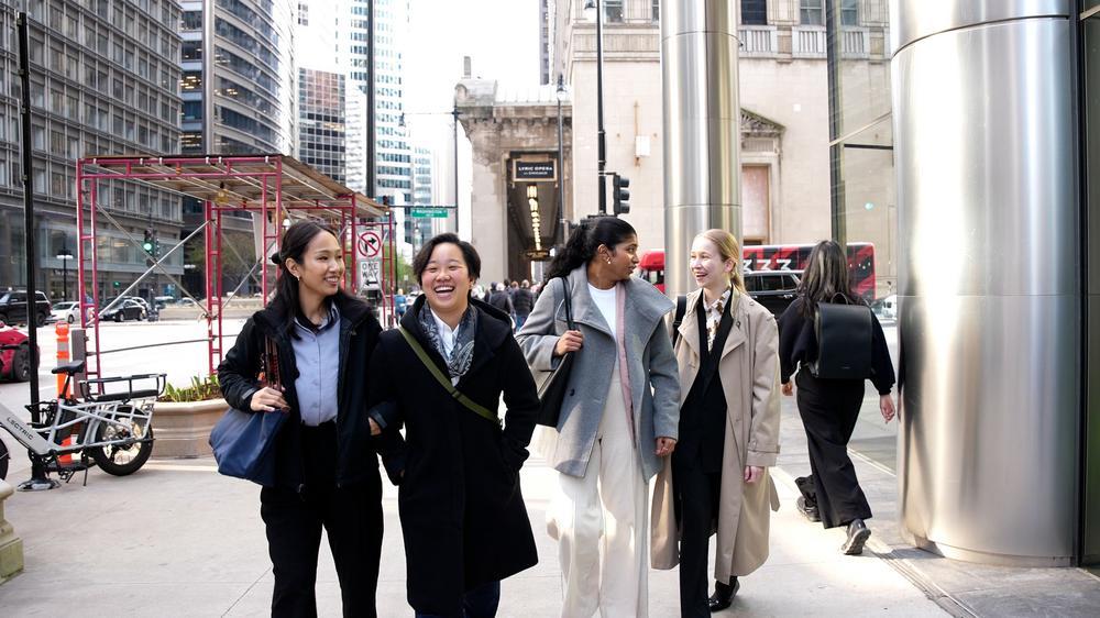 Students walk in downtown Chicago