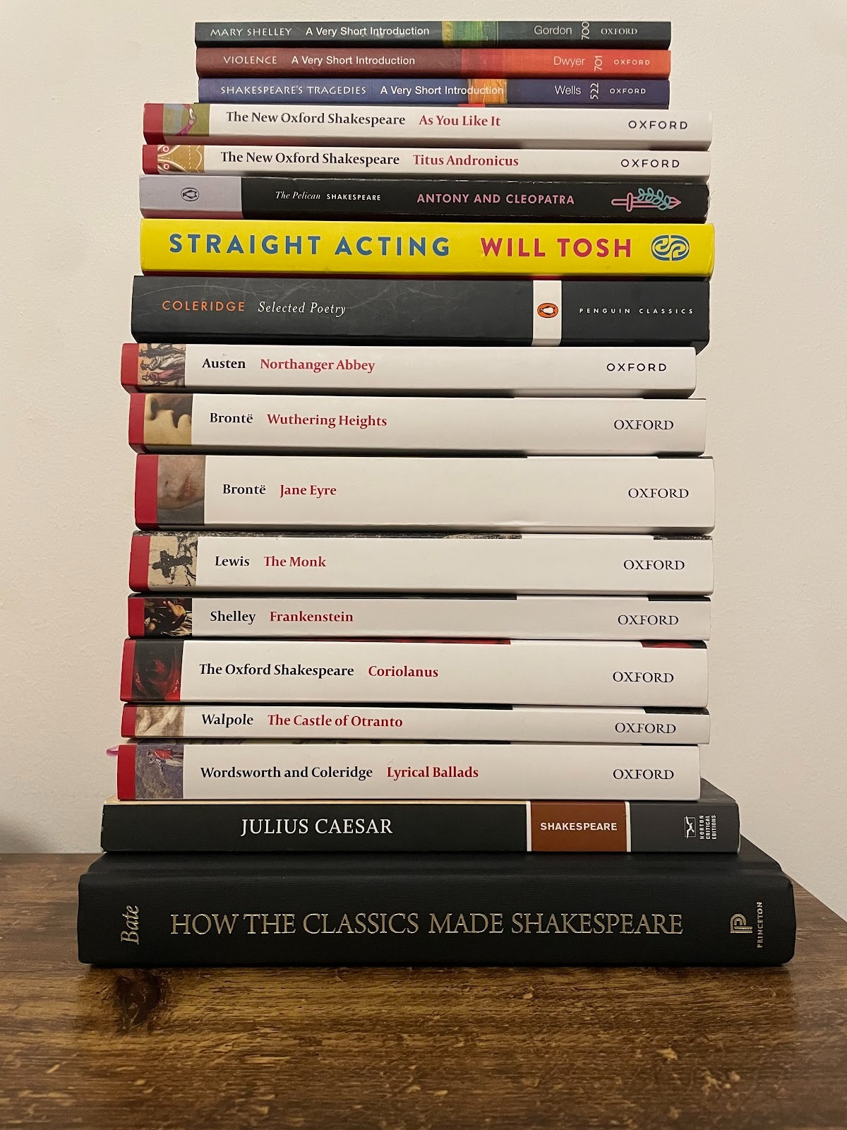 All the books Alex had to read for her two classes