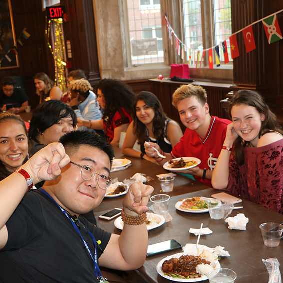 International students eat food