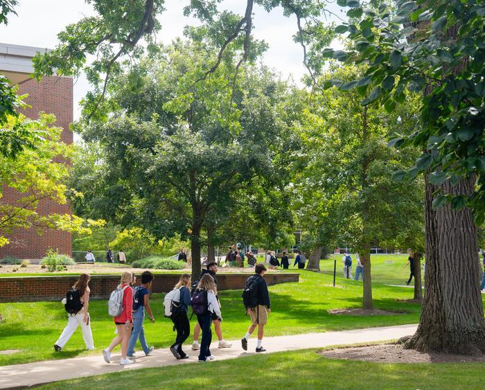 students walking on campus