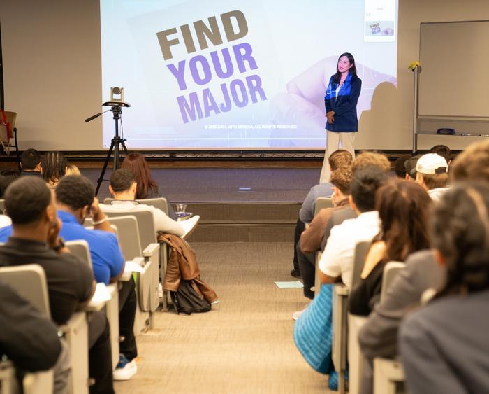 Dr huang presents to students
