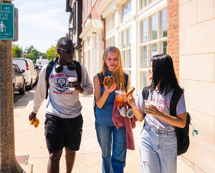 students walking in town