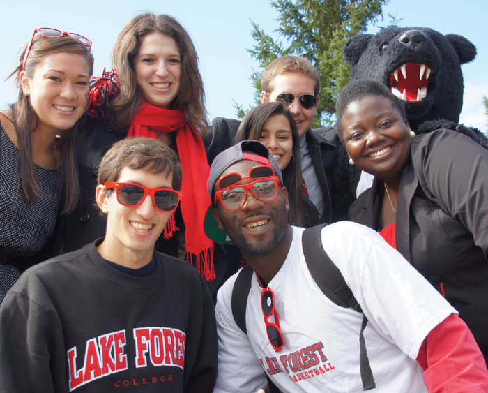 students and Boomer the mascot at Homecoming