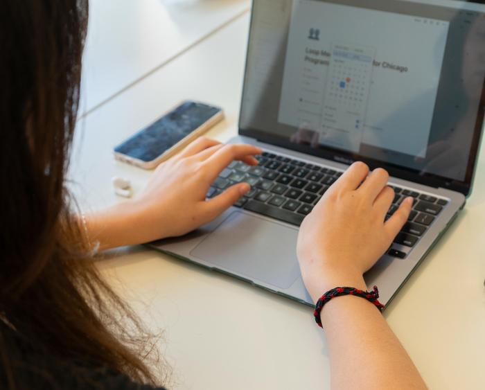 student typing