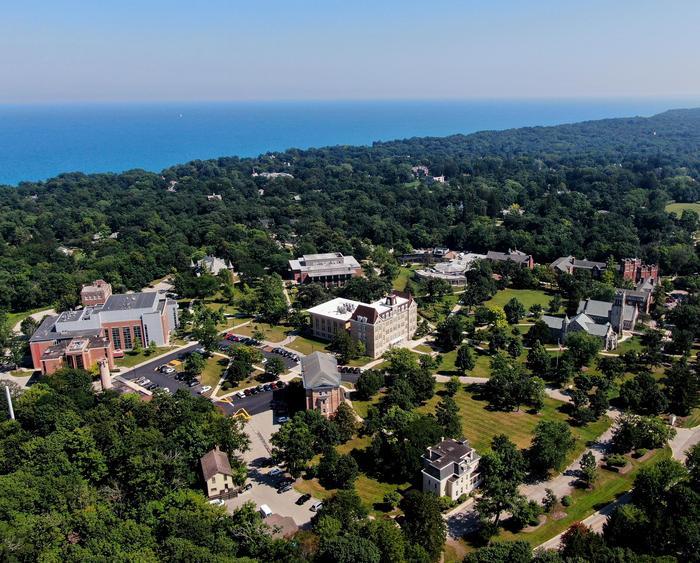 drone shot of campus