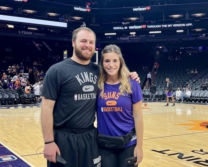 Jonah Herscu and Kyra Vidas on basketball court