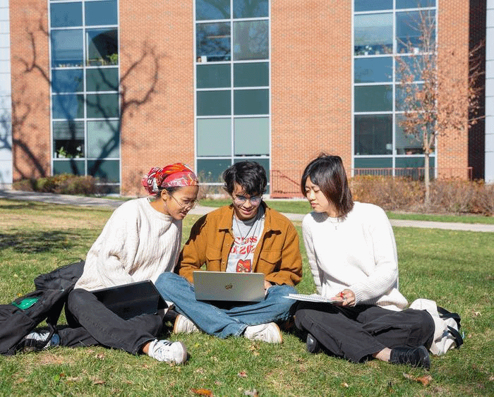 students at the college gates