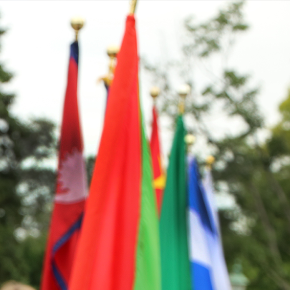 tops of flags on pole