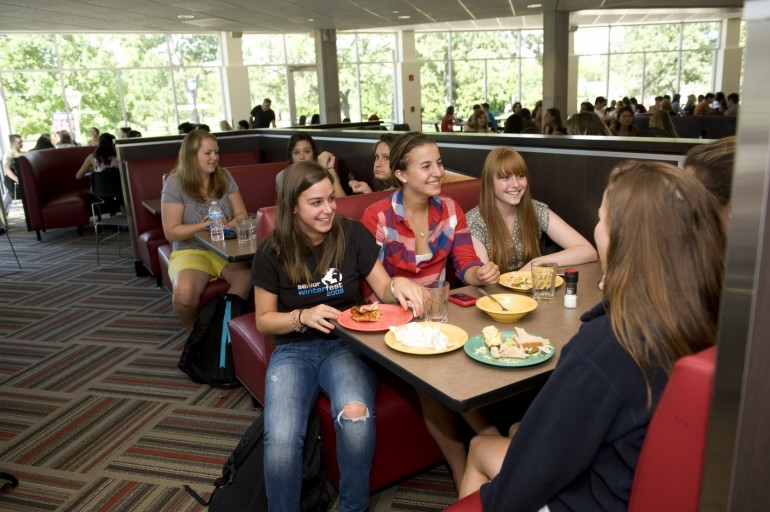 Students in the newly renovated cafeteria.